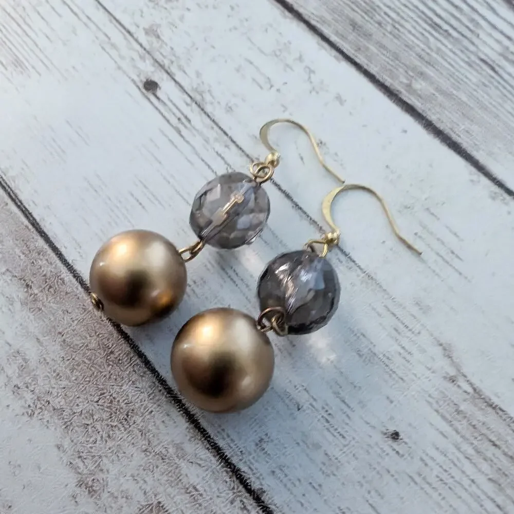 Vintage Earrings Bronze & Smokey Tones Dangle for Pierced Ears